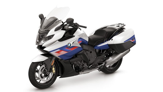 La K 1600 GT en blanco luminoso / azul Racing metalizado / rojo Racing.