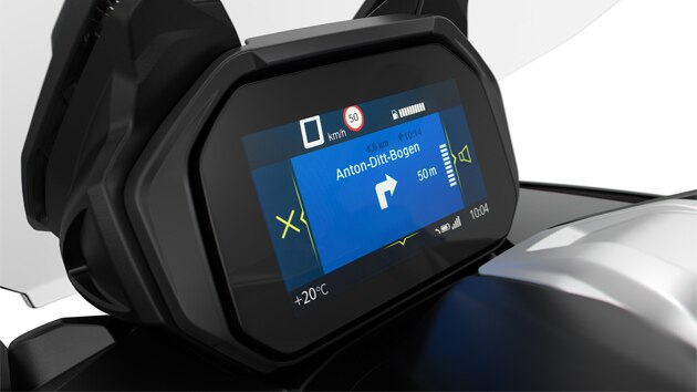 Aquí se ve la pantalla TFT con BMW Motorrad Connectivity.